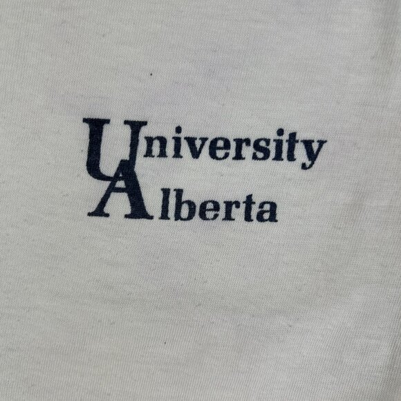 VTG University Of Alberta T Shirt Red Stripe White Blue Adult M* Velva Sheen - Picture 2 of 7